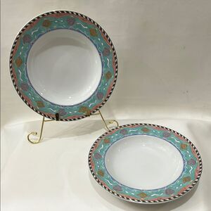 Christopher Stuart Laguna Jenny Faw White Blue Gold Dinnerware Bowls Set Of 2